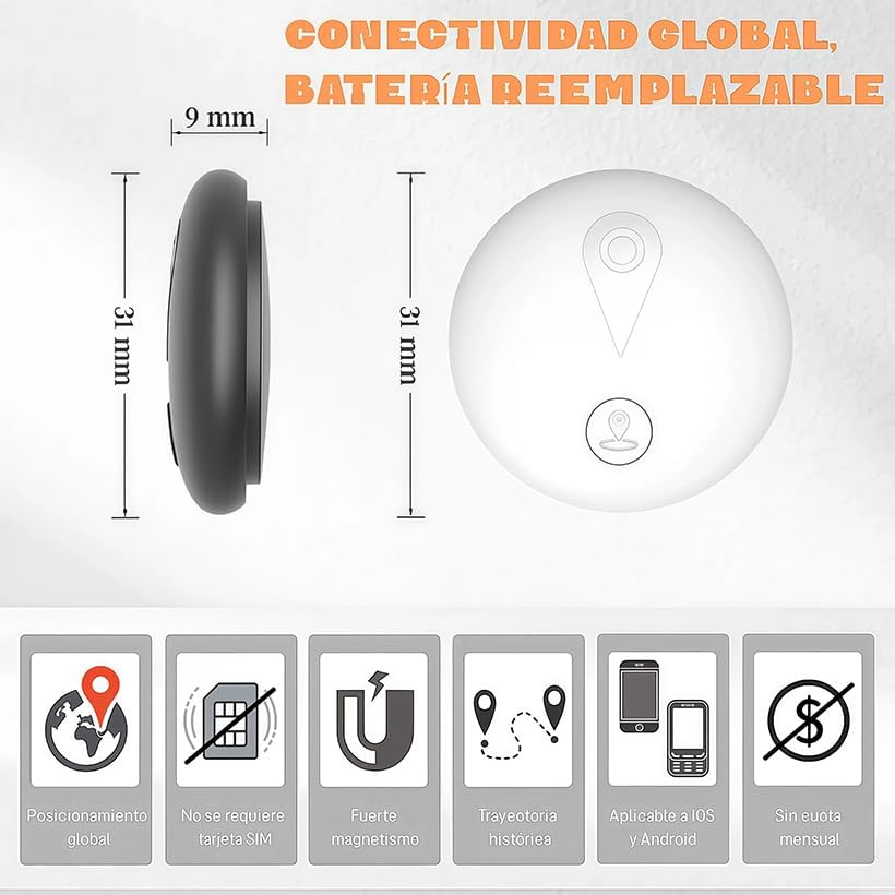 rastreador GPS para Auto,GPS Tracker sin suscripción,Chip rastreador GPS para Mascotas(1PC) (Negro)