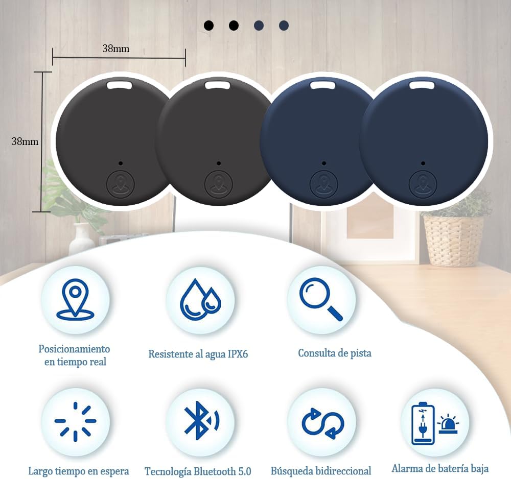 4 Rastreador GPS Portátil, Dispositivo Antipérdida, Seguimiento Inteligente por Bluetooth, Dispositivo Rastreador para Niños, Perros, Mascotas, Gatos, Cartera, Llavero