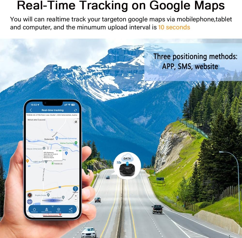 TKMARS Rastreador GPS Localizador GPS en Tiempo Real para Carro,Vehículo o Moto App Gratuita,10s Update Localizador GPS Resistente al Agua con Imán Fuerte y micrófono,Batería en Espera 90 días 905