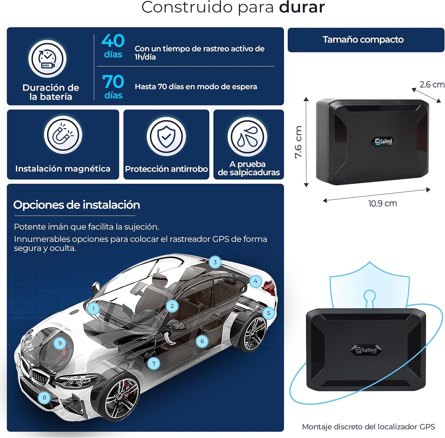 Salind 11 4G - Rastreador GPS Magnético para Carros y Barcos - Localizador de Seguimiento en Tiempo Real - Monitoreo de Ubicación, Ruta y Velocidad - Alarmas Antirrobo - Batería hasta 70 días