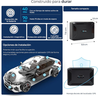 Salind 11 4G - Rastreador GPS Magnético para Carros y Barcos - Localizador de Seguimiento en Tiempo Real - Monitoreo de Ubicación, Ruta y Velocidad - Alarmas Antirrobo - Batería hasta 70 días