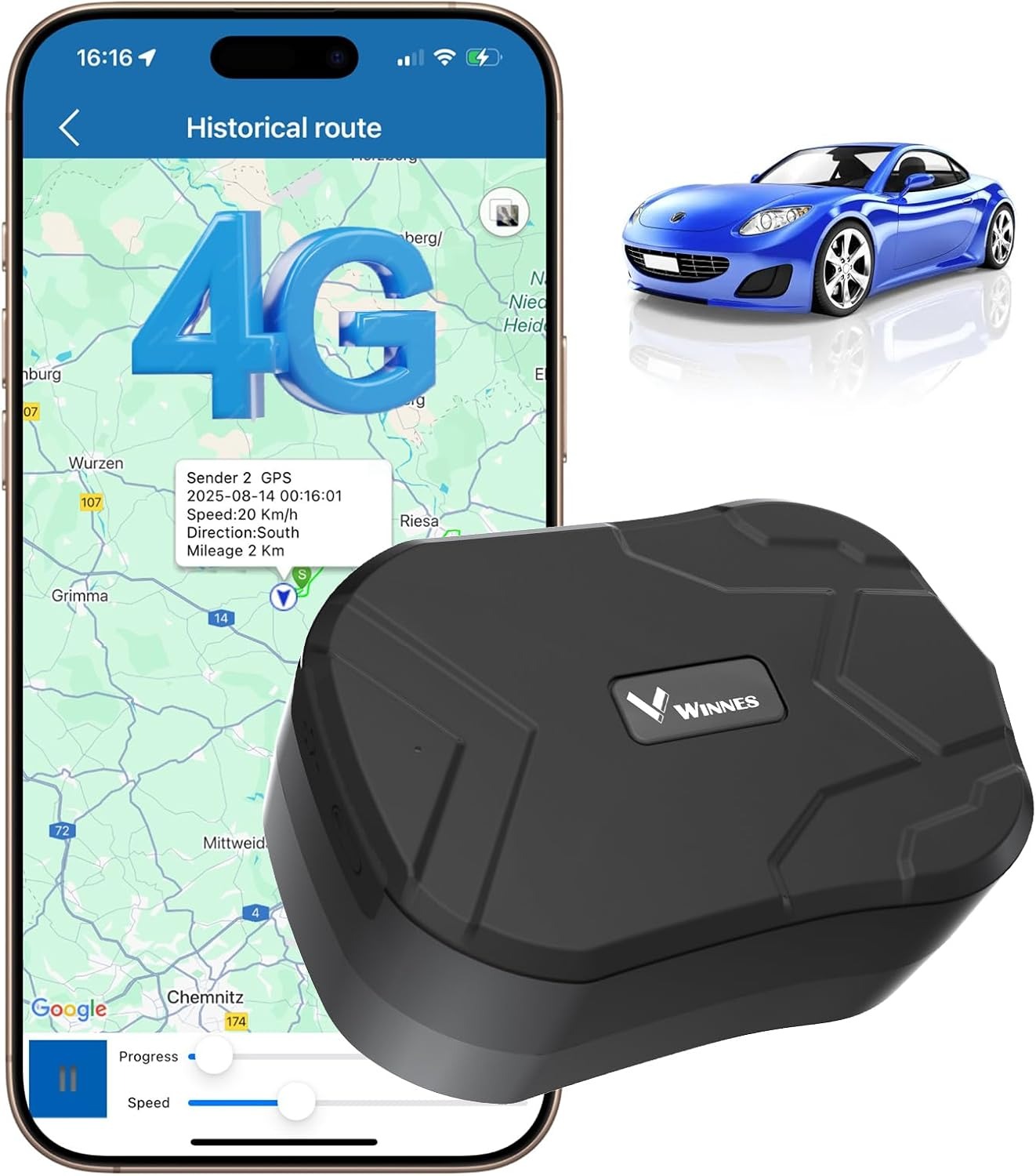 4G Rasreador GPS para auto sin Suscripción 20000 mAh,Standby 240 días,GPS Tracker 905C con Imán Fuerte Localización en Tiempo Real,Vibración Alarma,Impermeable,Apto para Auto, Moto y Camiones