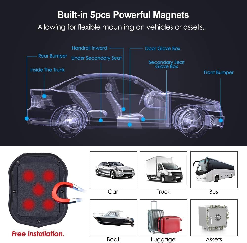 4G Rasreador GPS para auto sin Suscripción 20000 mAh,Standby 240 días,GPS Tracker 905C con Imán Fuerte Localización en Tiempo Real,Vibración Alarma,Impermeable,Apto para Auto, Moto y Camiones